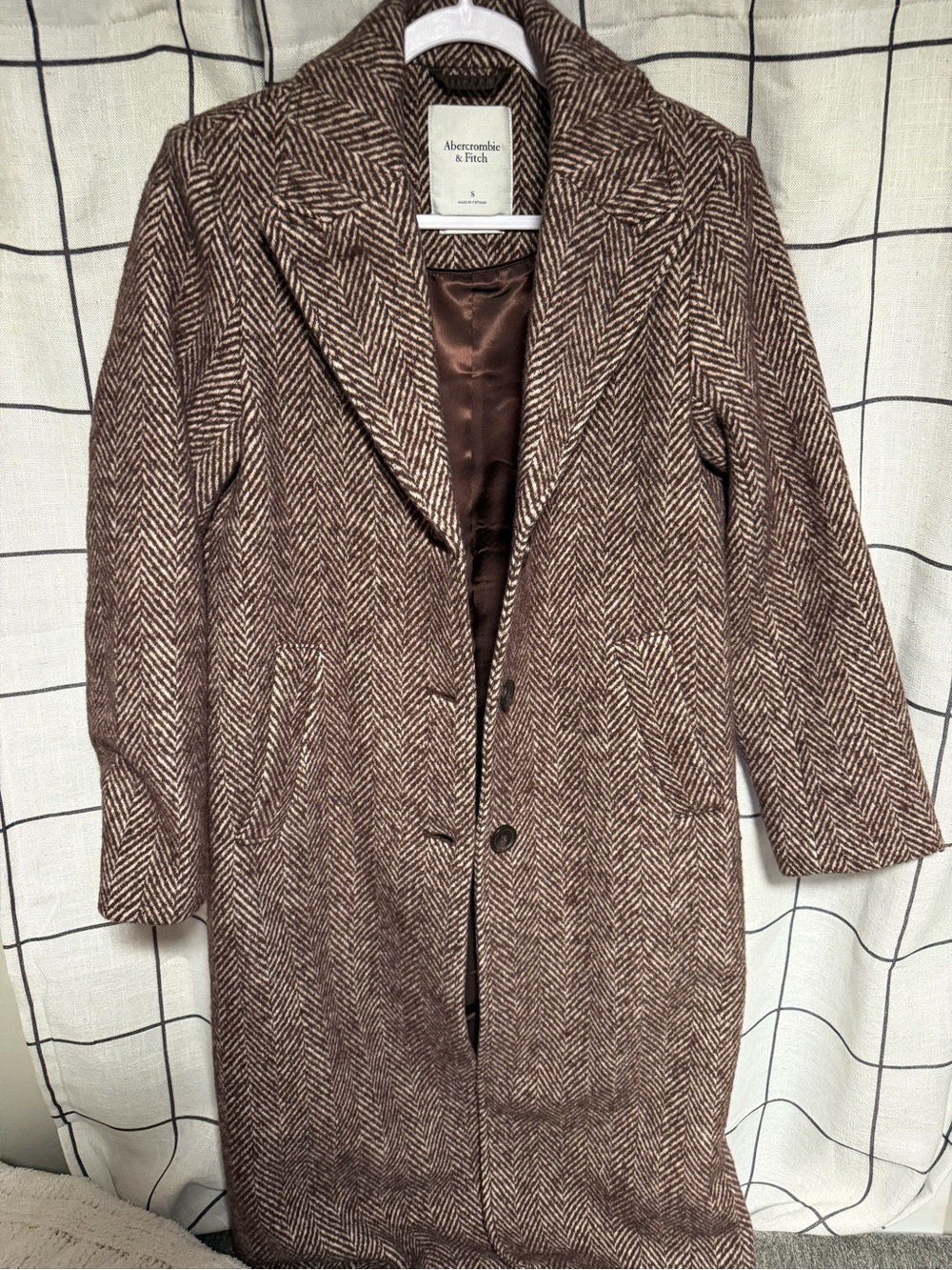 Abercrombie & Fitch Women's Brown Herringbone Pea Coat